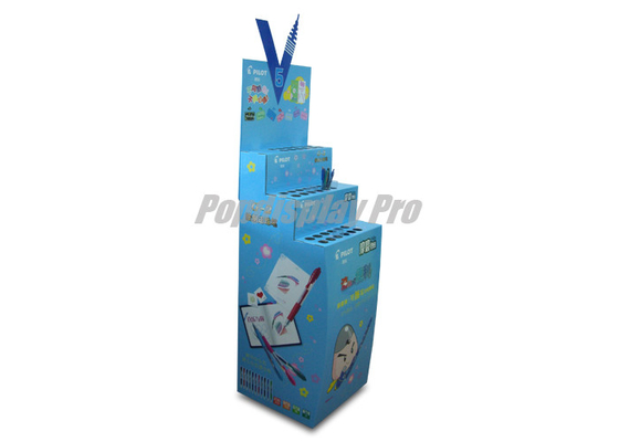 Portable Retail Cardboard Floor Displays 3 Stair - Shelf For Holding Pens