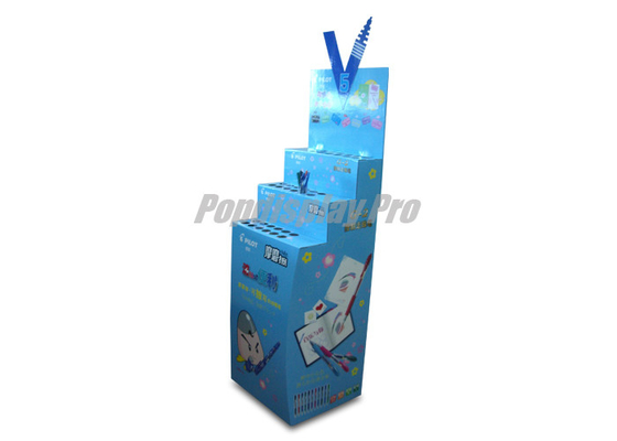 Portable Retail Cardboard Floor Displays 3 Stair - Shelf For Holding Pens